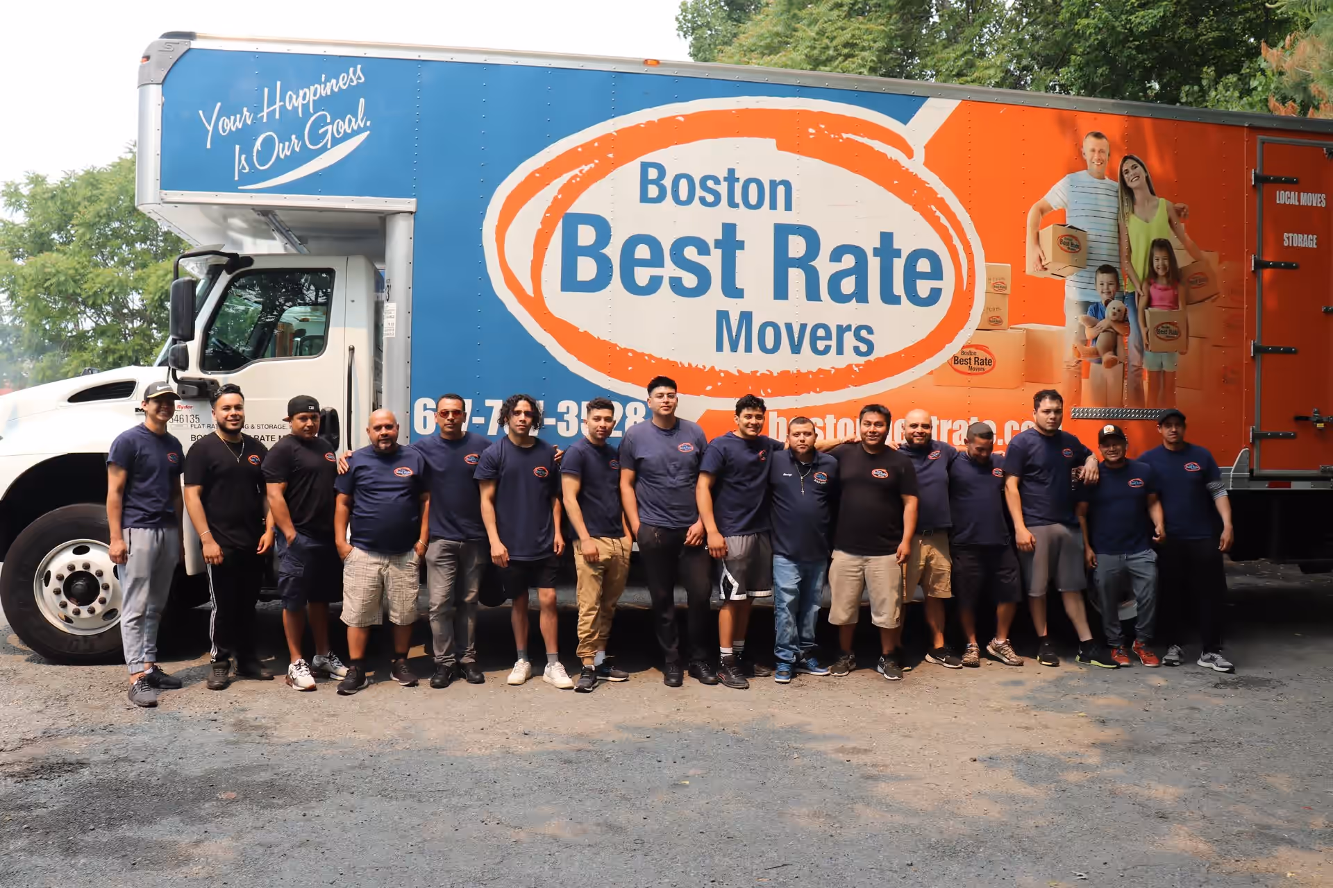 Boston movers — full crew of Boston Best Rate Movers standing in front of branded moving truck